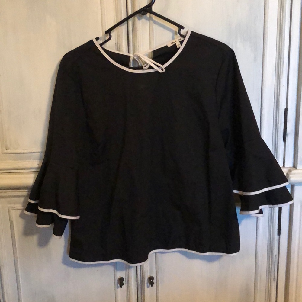 NWOT Black trumpet sleeve blouse